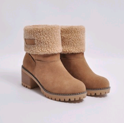 Botas de nieve de ante con tacón grueso y tubo medio