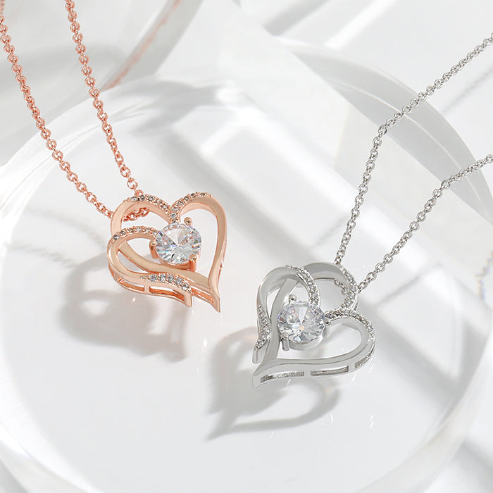 Zirkon Double Love Halskette mit Strasssteinen Ins personalisierte herzförmige Halskette Schlüsselbein Kette Schmuck für Frauen Valentinstag