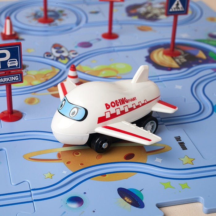 Carro de trilho elétrico brinquedo multifuncional cena DIY quebra-cabeça