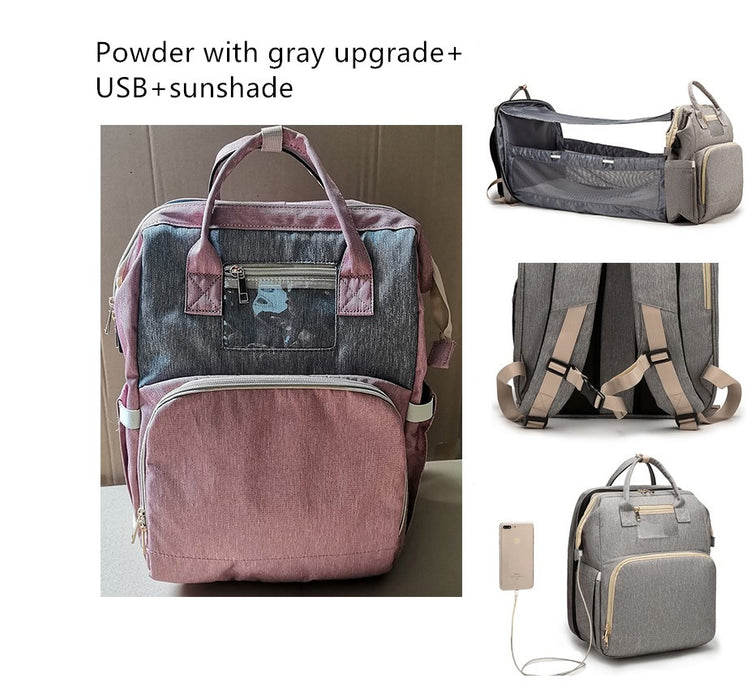 Versión de carga USB Mochila para cama de mamá plegable de gran capacidad multifunción
