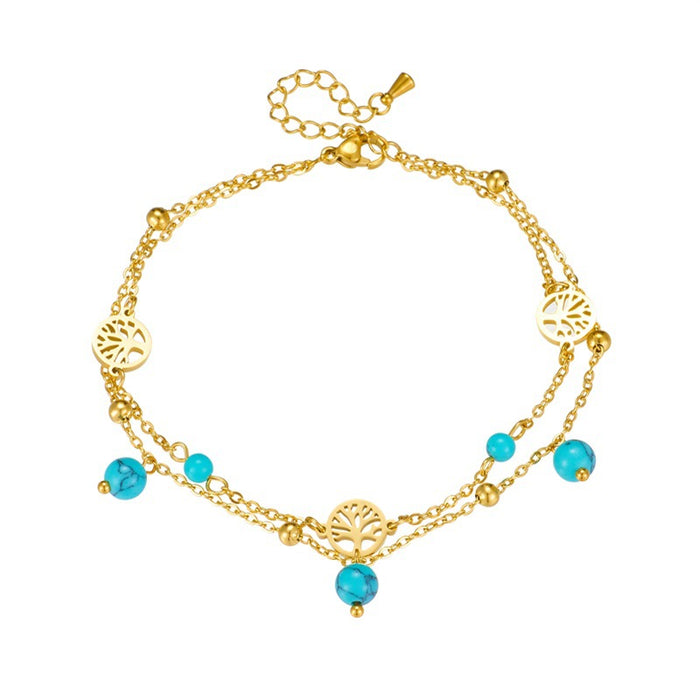 Turquoise Pendant Lucky Tree Connecting Double Layer Bracelet