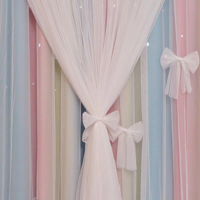 Cortinas opacas nórdicas simples con estrellas huecas y viento para dormitorio