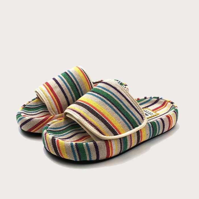Thick-soled Slippers for Women Design Rainbow Color Canvas Casual Outerwear Flip Flops