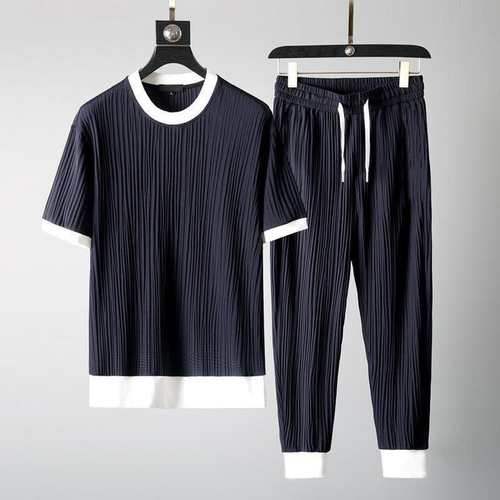 Traje deportivo casual de manga corta transpirable elástico con cuello redondo para hombre