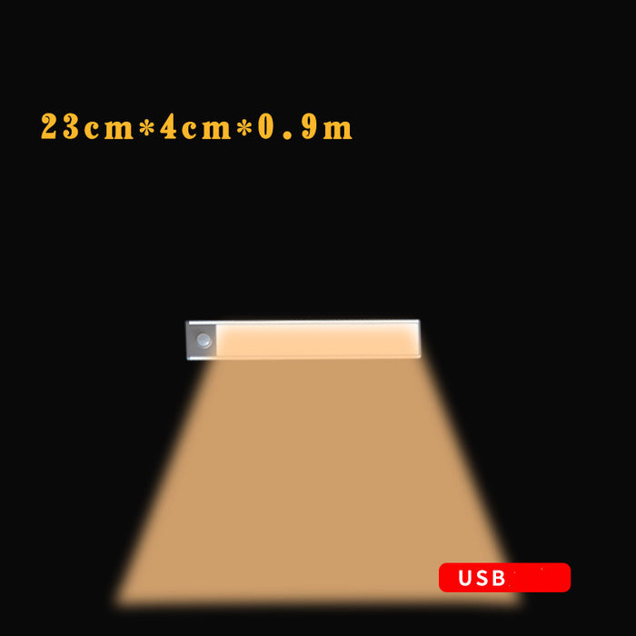 Sensor de movimento led sob a luz do armário usb recarregável guarda-roupa luz da noite para cozinha lâmpadas parede interior