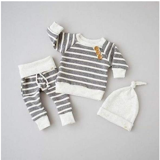 Conjunto de bebé conjunto casual de tres piezas con estampado de rayas