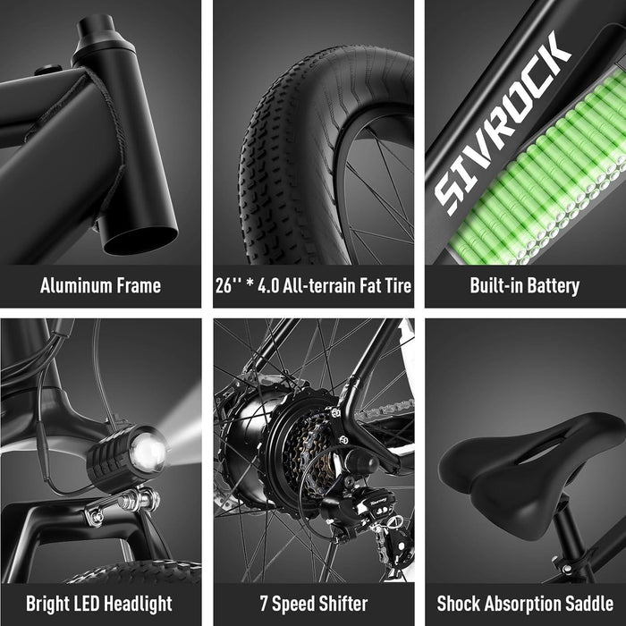 SIVROCK Electric Bike For Adults, 26 X 4.0 Inch Fat Tire Electric Mountain Bicycle, 1000W Motor 48V 15Ah Ebike With Professional 7 Speed, Hidden Lithium-Ion Battery, Hydraulic Suspension, LCD Display