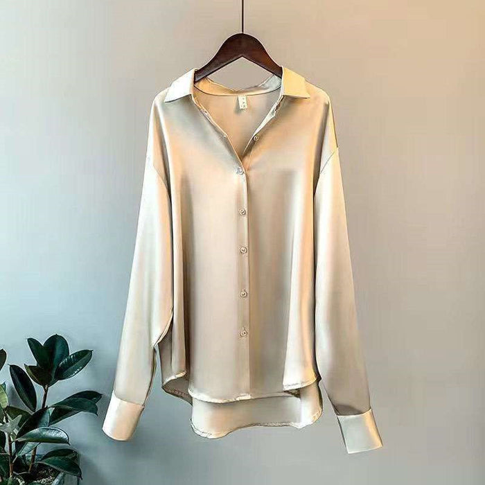 Camisa de raso de manga larga para mujer