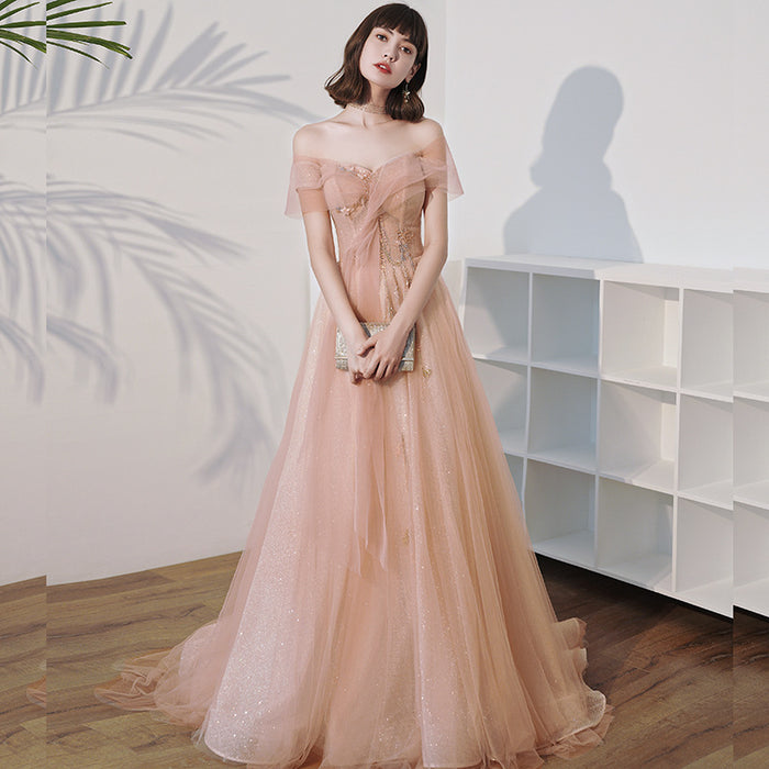 Vestido de dama de honor de gasa ligera con aura de hada, ajustado, con un hombro