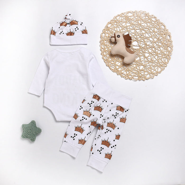 Nuevo Conjunto de ropa para bebés, Tops, pelele y pantalones con corona