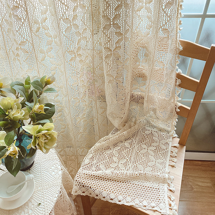 Cortinas de sala de estar huecas de crochet de lino y algodón