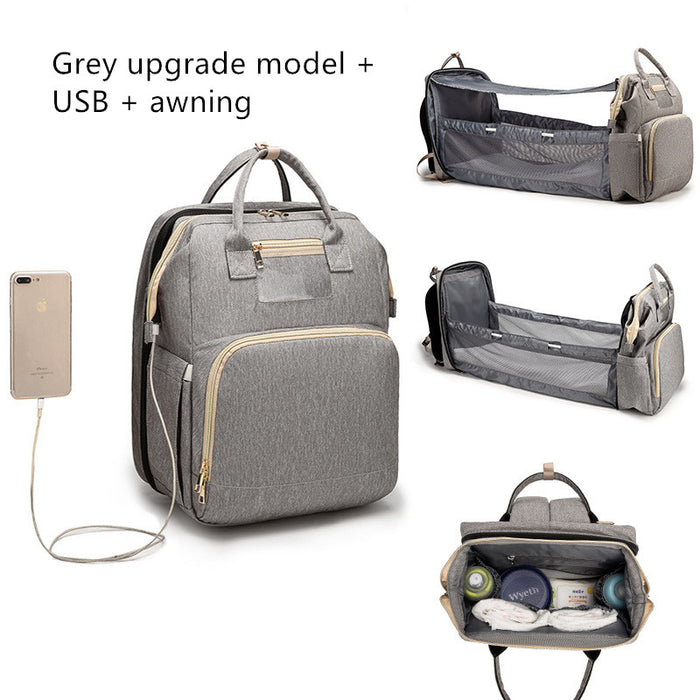 Versión de carga USB Mochila para cama de mamá plegable de gran capacidad multifunción