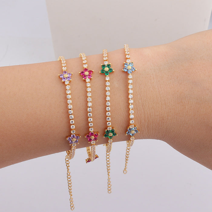 Multicolor Five Petal Flower Zircon Inlaid Simple Sweet Bracelet For Women