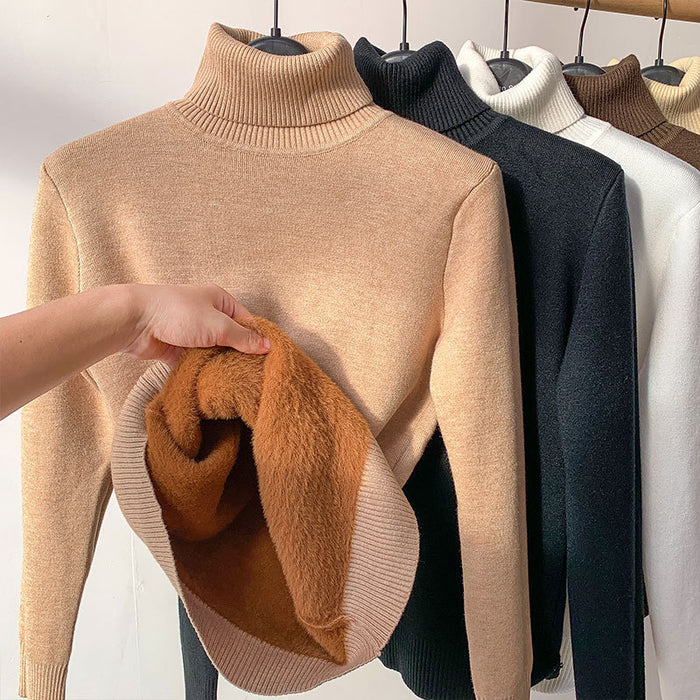 Suéter de invierno con cuello de tortuga para mujer, Jersey de punto grueso y cálido elegante, prendas de punto básicas sueltas