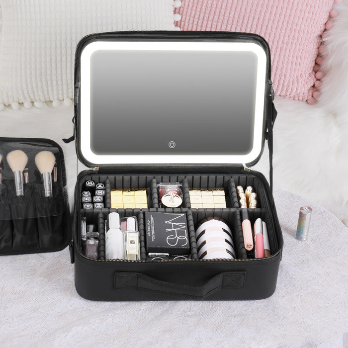 Intelligente LED-Kosmetiktasche mit Spiegel, Kosmetiktasche, große Kapazität, modische tragbare Aufbewahrungstasche, Reise-Make-up-Taschen
