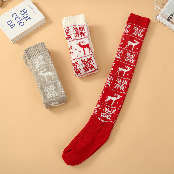 Femmes chaussettes longues noël femmes tricoté coton laine bas chaud cuisse haute sur le genou mignon cerf impression chaussettes torsion câble Crochet