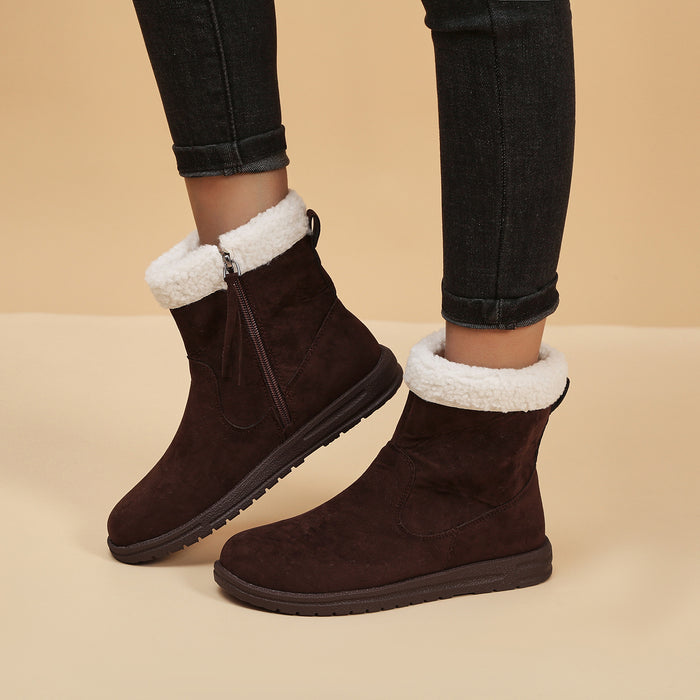 Botas de nieve de invierno para mujer, botas cortas gruesas de lana cálidas con diseño de Zpipeper lateral, zapatos sólidos, nueva moda