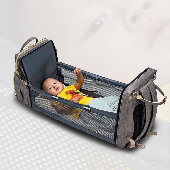 Versión de carga USB Mochila para cama de mamá plegable de gran capacidad multifunción