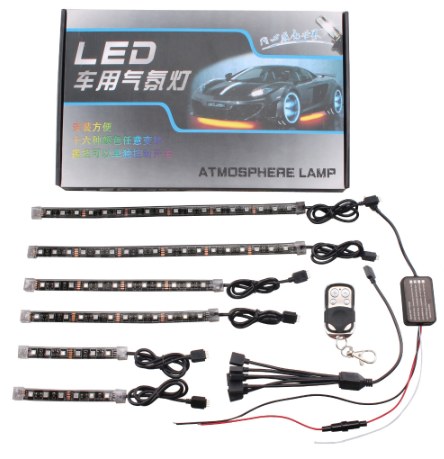 Automóvil y motocicleta modificado universal uno para seis luces LED de control remoto Luces de atmósfera RGB luces decorativas luces de atmósfera decoración del coche