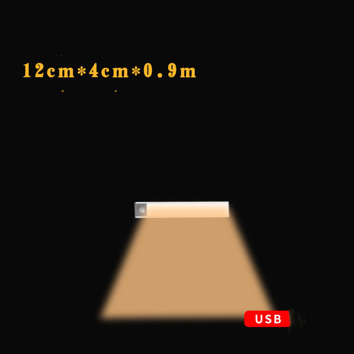 Sensor de movimento led sob a luz do armário usb recarregável guarda-roupa luz da noite para cozinha lâmpadas parede interior