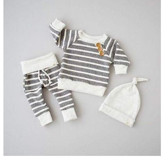 Conjunto de bebé conjunto casual de tres piezas con estampado de rayas