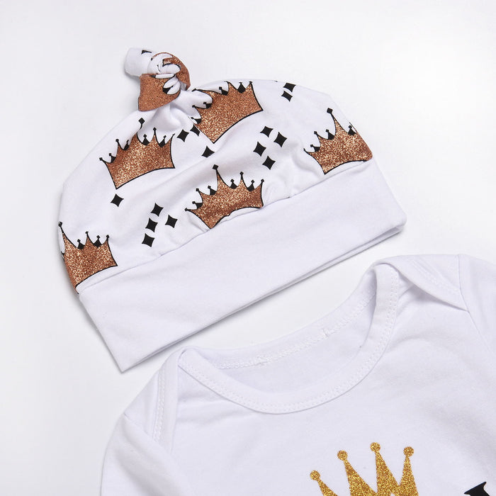 Nuevo Conjunto de ropa para bebés, Tops, pelele y pantalones con corona