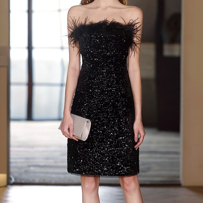 Vestido de noche de banquete con hombros descubiertos Mujer