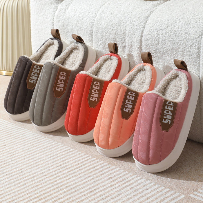 Chinelos listrados para casa, à prova d'água, sola grossa, antiderrapante, quente, de pelúcia, para mulheres, sapatos de casa, casal, outono e inverno