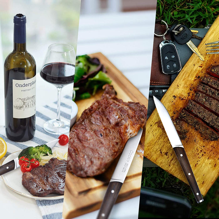 Set di 6 coltelli da bistecca seghettati in acciaio inossidabile con manico in legno per ristorante domestico