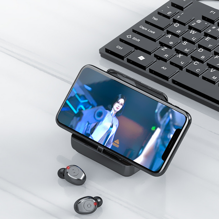 Soporte multifunción para teléfono con Banco de energía y movimiento binaural con auriculares Bluetooth