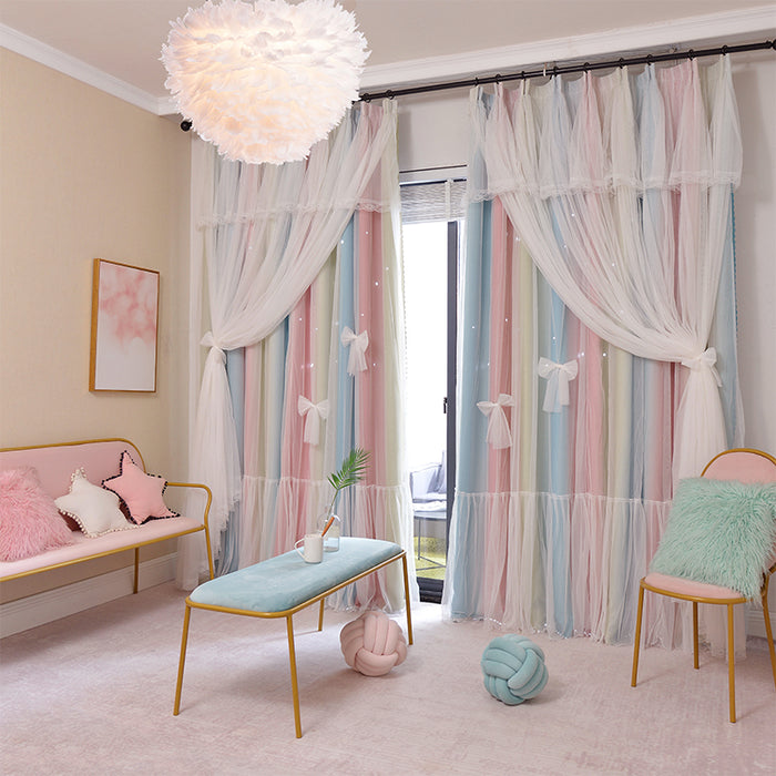 Cortinas opacas nórdicas simples con estrellas huecas y viento para dormitorio