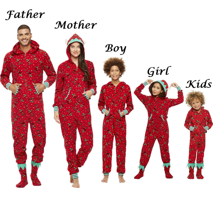 Mono con estampado navideño con capucha para padres e hijos de moda
