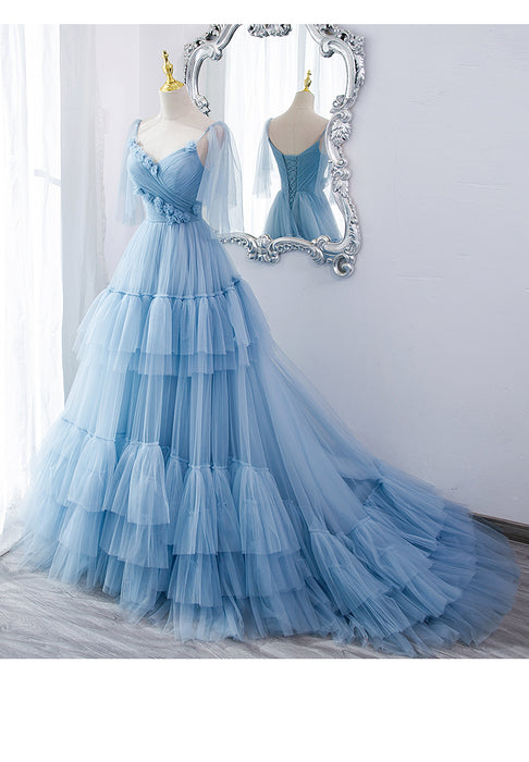 Fashion Personality Blue Evening Dress Girl