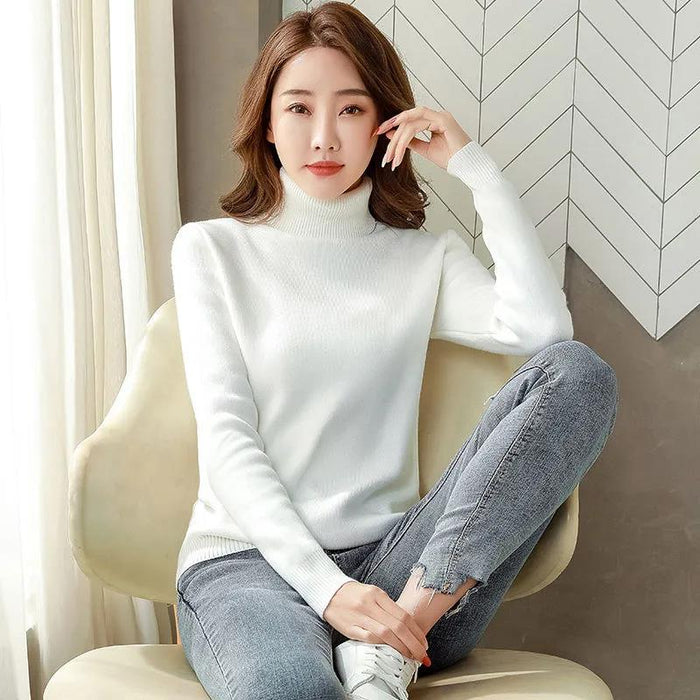 Suéter de invierno con cuello de tortuga para mujer, Jersey de punto grueso y cálido elegante, prendas de punto básicas sueltas