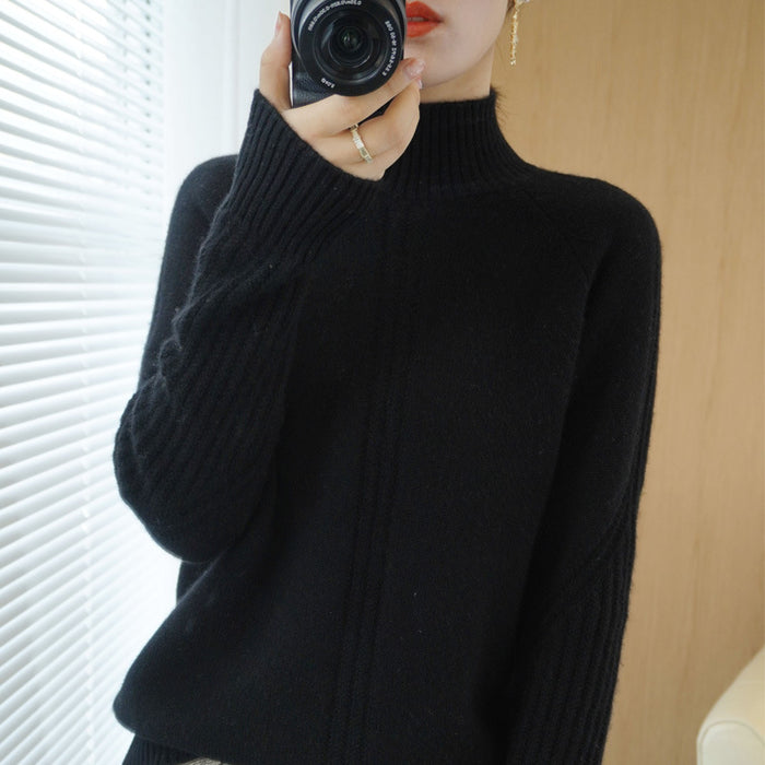 Pull épais à col mi-haut pour femme, ample