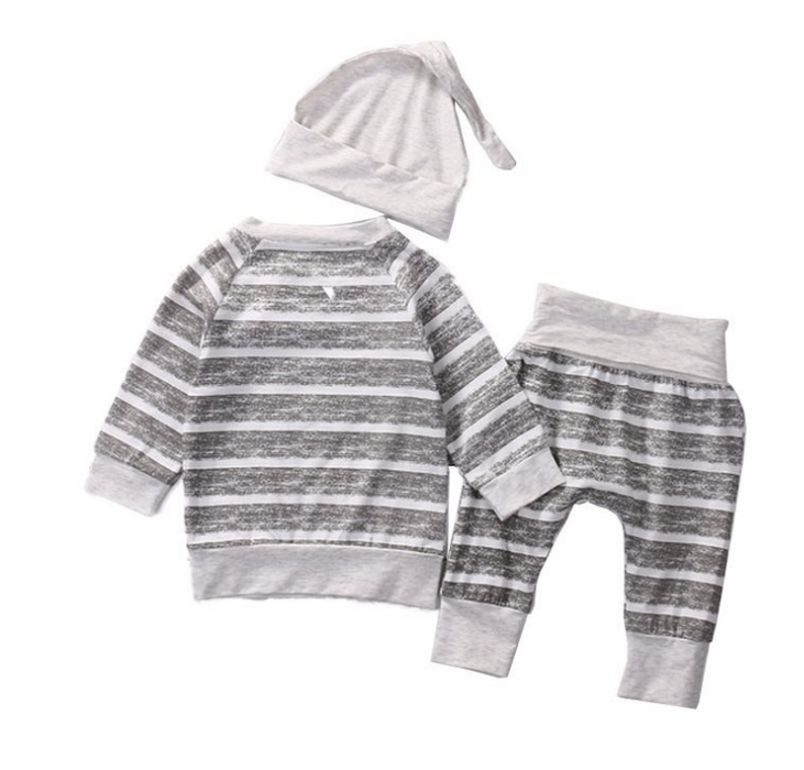 Conjunto de bebé conjunto casual de tres piezas con estampado de rayas