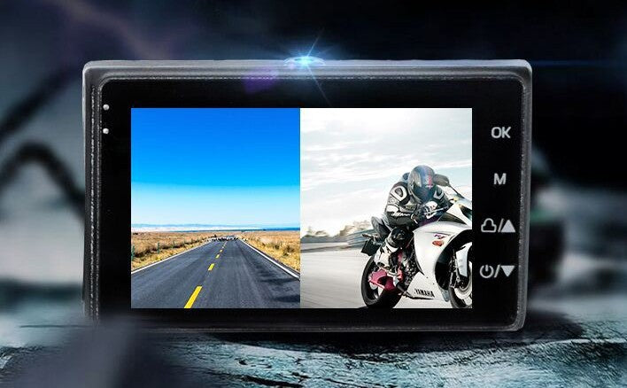 Grabadora de conducción de motocicleta locomotora 1080P, grabadora de conducción de doble lente impermeable delantera y trasera de tipo dividido