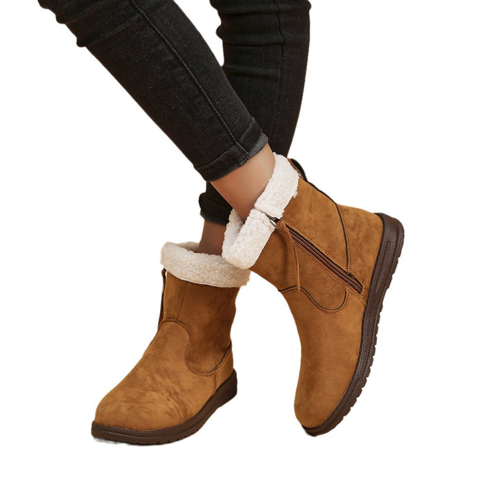 Botas de nieve de invierno para mujer, botas cortas gruesas de lana cálidas con diseño de Zpipeper lateral, zapatos sólidos, nueva moda