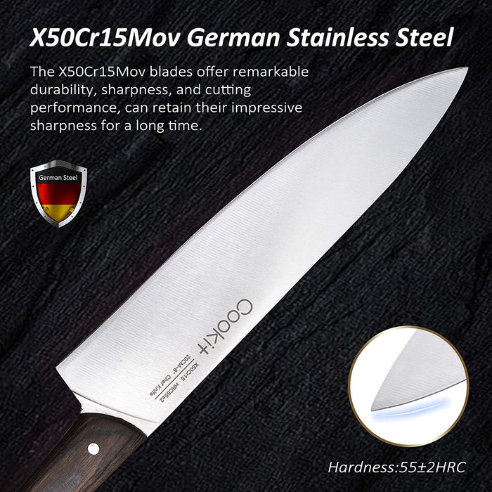 Kitchen Knife Sets, 15 Piece Knife Sets with Block for Kitchen Chef Knife Stainless Steel Knives Set Serrated Steak Knives with Manual Sharpener Knife