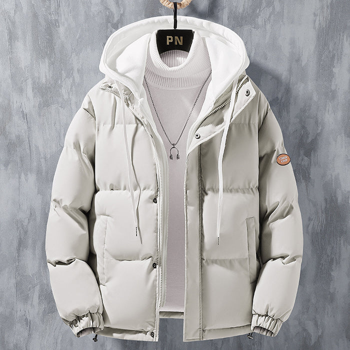 Chaqueta con capucha de moda para hombre, abrigo de dos piezas falso grueso a prueba de viento de invierno, Chaqueta de algodón deportiva de ocio sólida