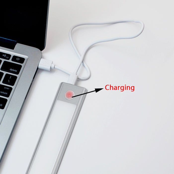 Sensor de movimento led sob a luz do armário usb recarregável guarda-roupa luz da noite para cozinha lâmpadas parede interior