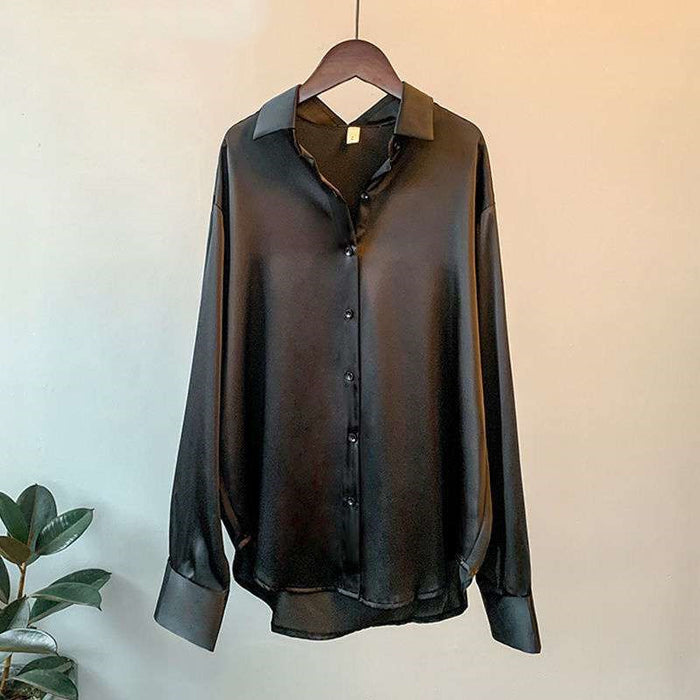 Camisa de raso de manga larga para mujer