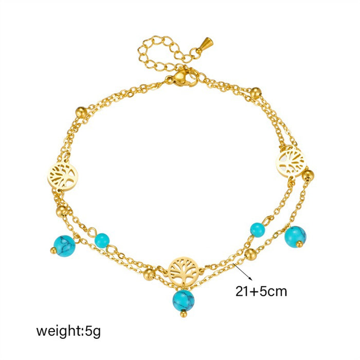 Turquoise Pendant Lucky Tree Connecting Double Layer Bracelet
