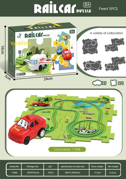 Carro de trilho elétrico brinquedo multifuncional cena DIY quebra-cabeça