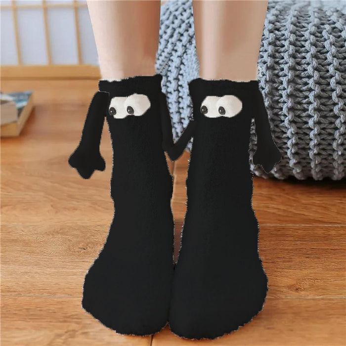 Suministros de Navidad Succión magnética Mano en mano Calcetines de pareja Calcetines de tubo de lana de coral Zapatillas cálidas Calcetines de cama Zapatillas suaves y cálidas de invierno