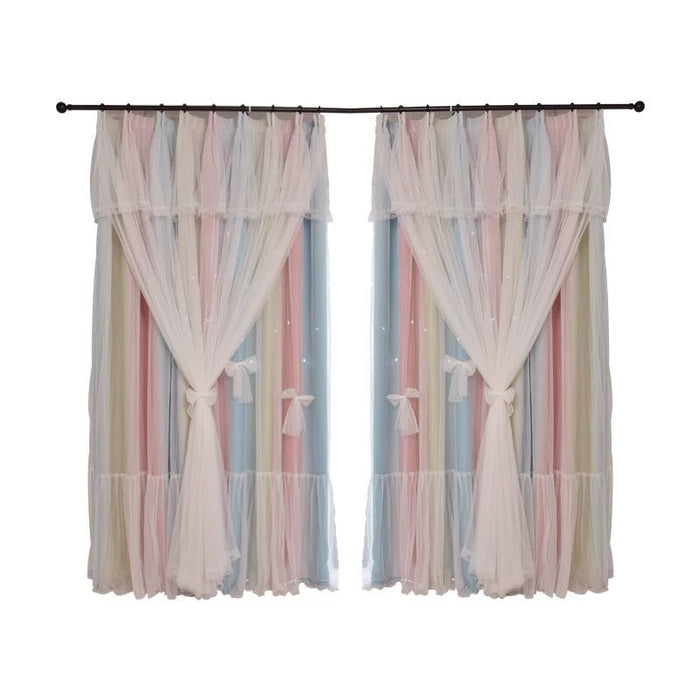 Cortinas opacas nórdicas simples con estrellas huecas y viento para dormitorio