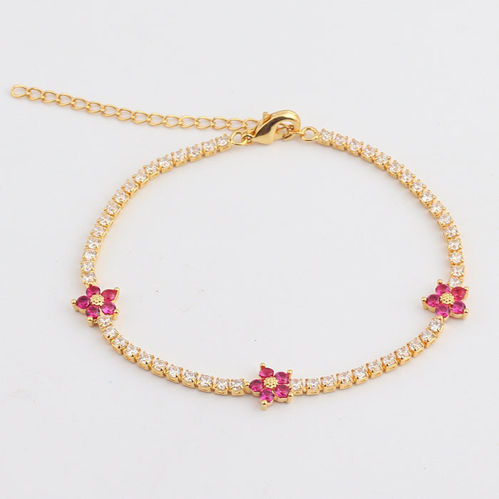 Multicolor Five Petal Flower Zircon Inlaid Simple Sweet Bracelet For Women