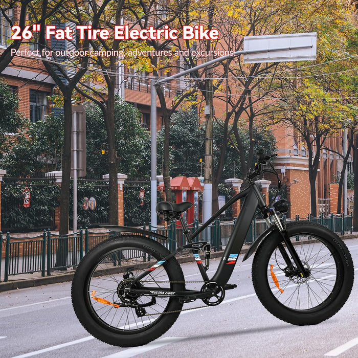 Bicicleta elétrica com motor de 500 W para adultos - bateria removível de velocidade de 25 MPH 48 V 12AH, bicicleta elétrica com pneu gordo de 26 polegadas