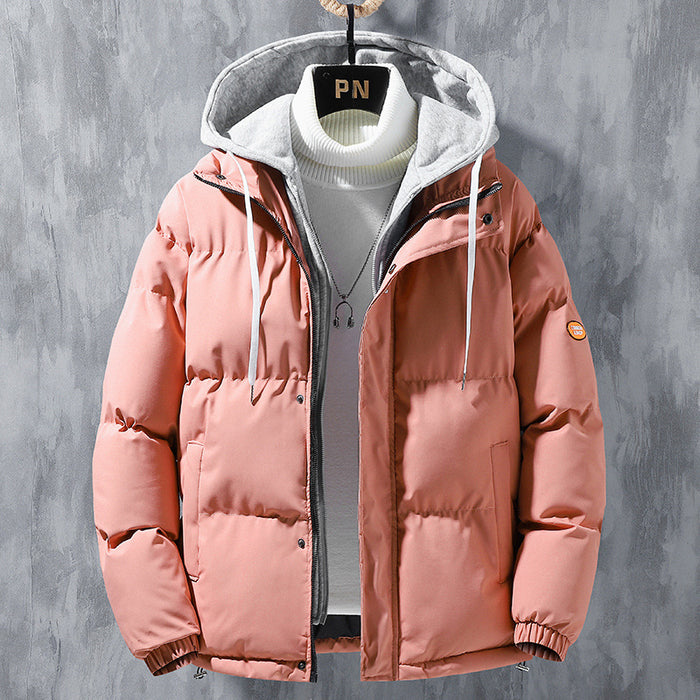 Chaqueta con capucha de moda para hombre, abrigo de dos piezas falso grueso a prueba de viento de invierno, Chaqueta de algodón deportiva de ocio sólida