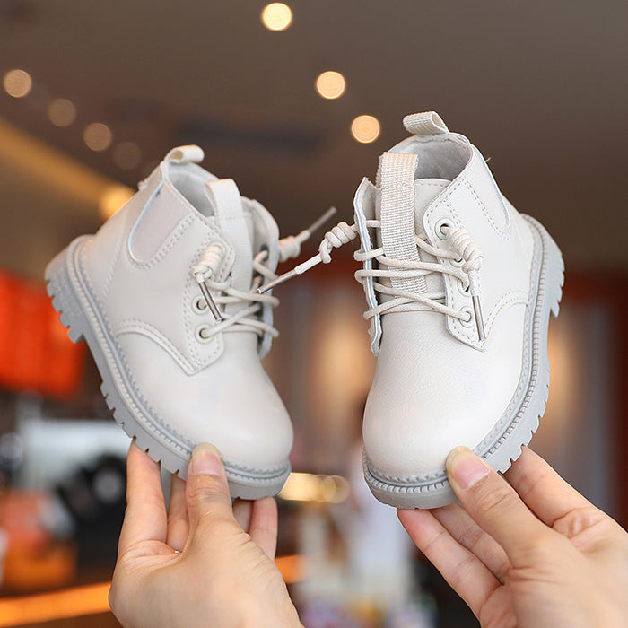 Botas de cuero para niños Zapatillas impermeables para niños Botas de nieve para niños pequeños color beige Zapato de invierno para niñas Niño